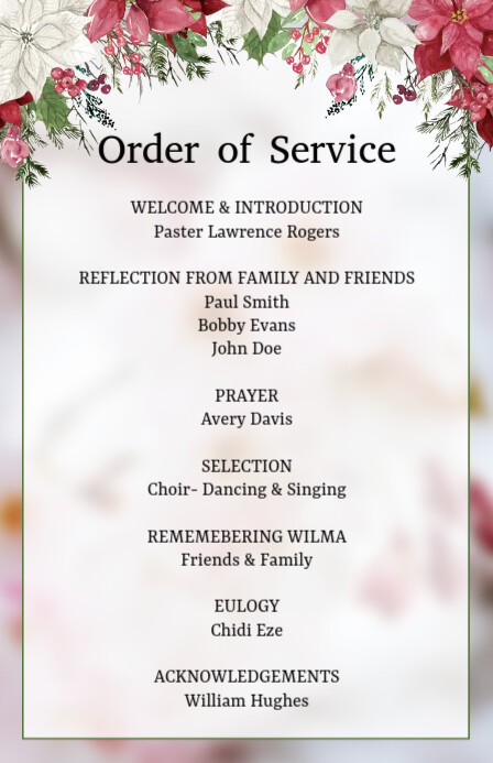Example Of Funeral Program Examples Of Funeral Program Order Of Service