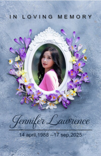 Funeral ornate white frame blue texture background Half Page Wide template