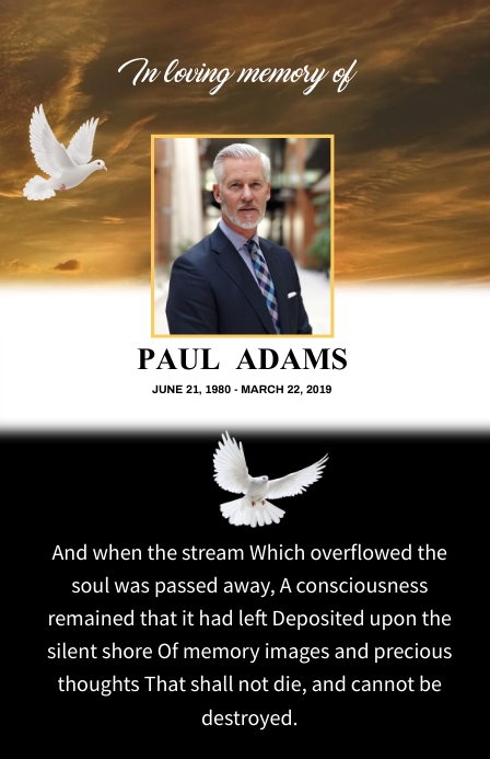 Funeral Prayer Card Meia página larga template