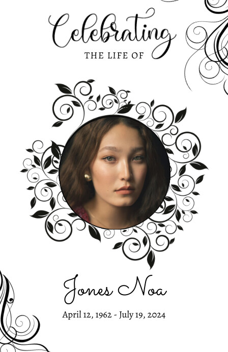 Funeral Program card Template floral (4) Half Page Wide