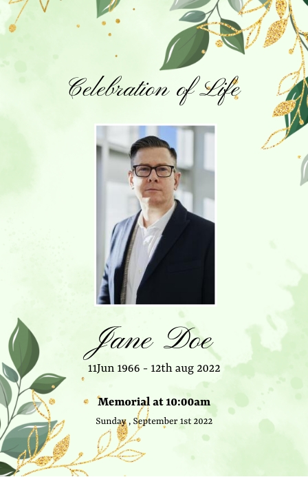 Funeral Program card Template greene (1) Tabloid