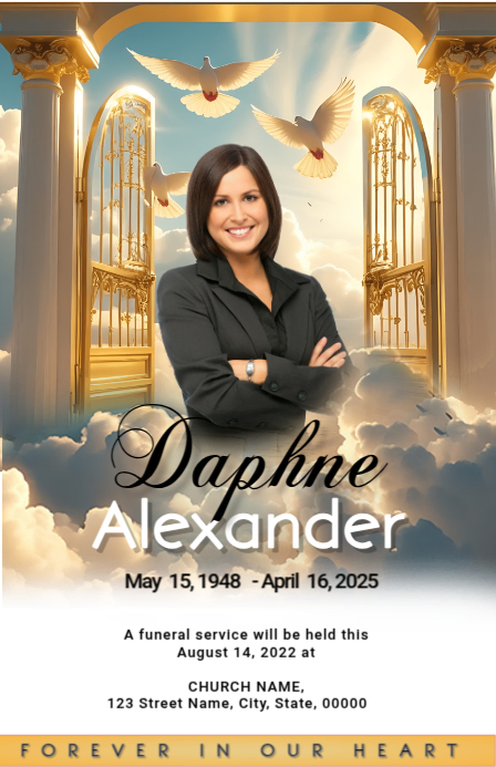 Funeral program card template heaven background Half Page Wide
