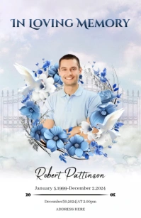 Funeral Program card Template sky Half Page Wide