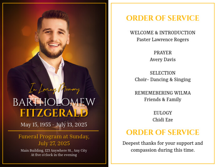 Funeral Program Invitation เทมเพลต | PosterMyWall