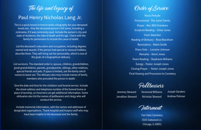 Funeral Program Large Booklet (inside) Tablóide template