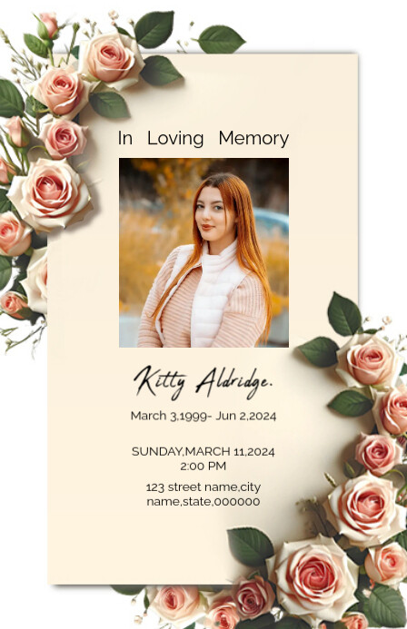 Funeral Program Template floral card Halve pagina breed