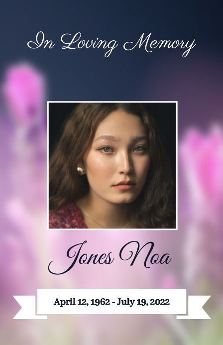 Funeral Program Template purple flower  (1) Mezza pagina Wide