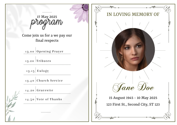 Funeral Programme Template | PosterMyWall