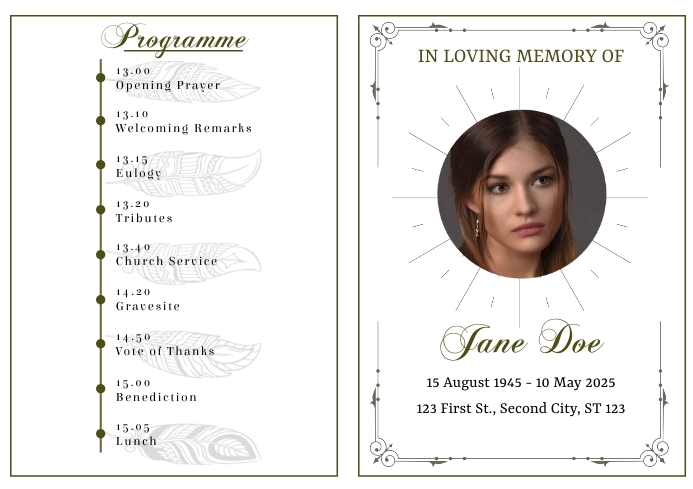 Funeral Programme Template | PosterMyWall