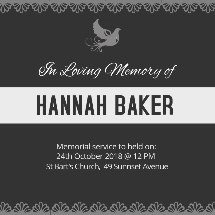 Funeral Square Black and white Invite Instagram Post template