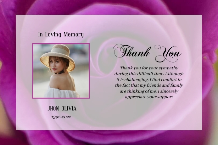 Funeral thank you card purple flower (2) Template | PosterMyWall