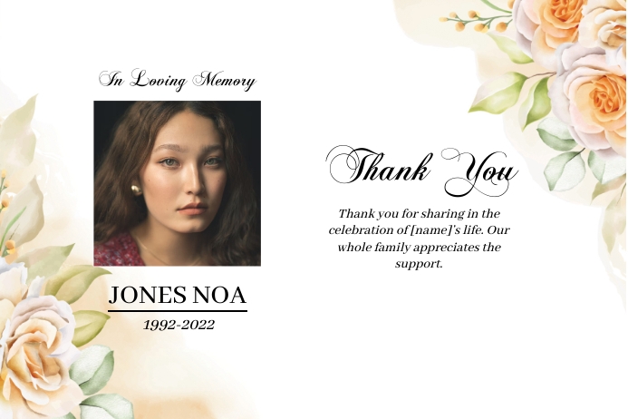 Funeral thank you card yellow blossom floral Template | PosterMyWall