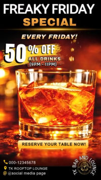 Sort Funky Friday Night Party Flyer Template | Bar & Lounge Drink Special Promotion Poster | 50% Off Happ งานแสดงผลงานแบบดิจิทัล