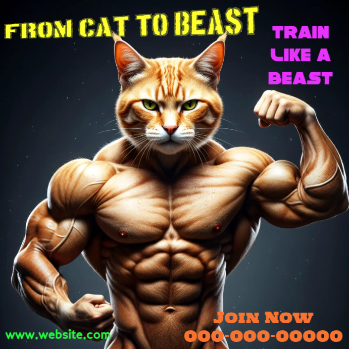 Funny Gym Motivation Poster | Buff Cat Fitness Meme Template | PosterMyWall