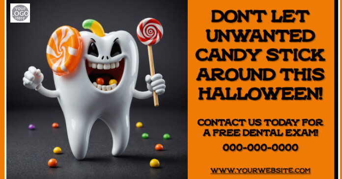 FUNNY HALLOWEEN DENTIST ADVERTISEMENT FREE EXAM Imagem partilhada do Facebook template