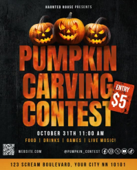 Funny Scary Pumpkin Carving Contest Instagram Portrait Video Event Flyer template