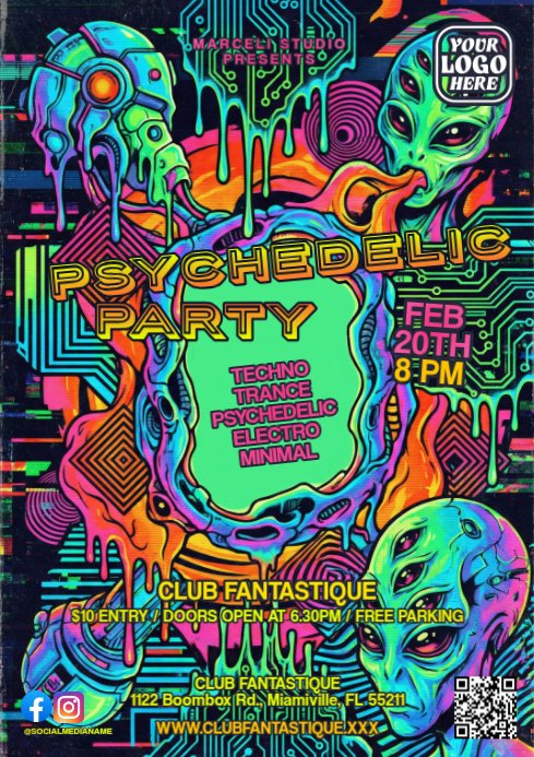 Copy of Futuristic Acid Graphics Techno Party Flyer | PosterMyWall
