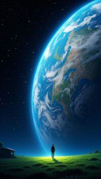 Futuristic Alone Beneath The Earthrise – A Cosmic Perspective Digital Display (9:16) template