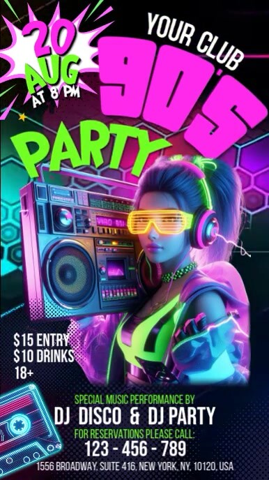 Futuristic Back To 90's Retro Party Digital Display (9:16) template
