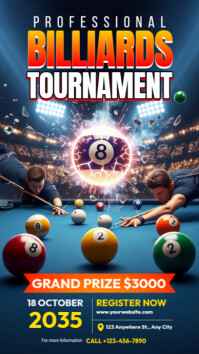 Futuristic Billiards Tournament Digital Display (9:16) template