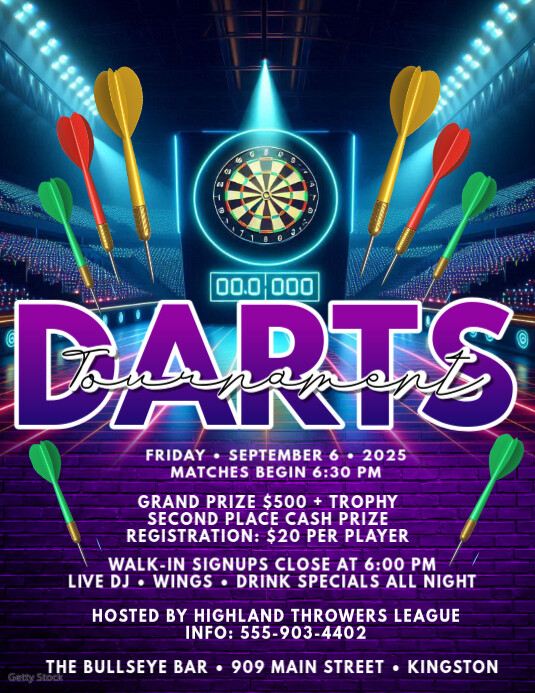 Futuristic Darts Tournament Flyer Flyer (us Letter) Pamflet (VSA Brief) template