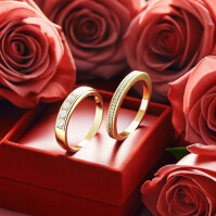 Futuristic Golden Love Rings With Roses  Instagram Post template