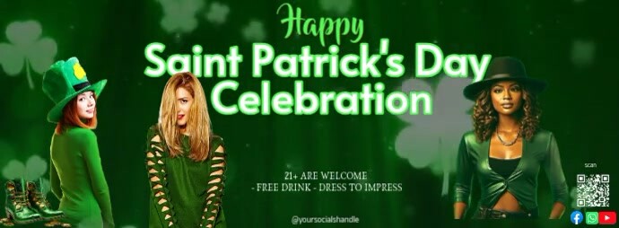 Futuristic Happy Saint Patrick's Day Celebration Facebook Cover Photo Zdjęcie w tle na Facebooka template