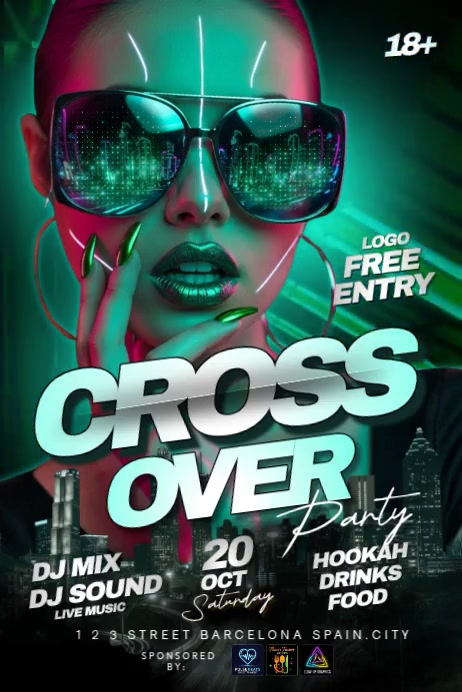 Plantilla de Futuristic Neon Crossover Party Poster | PosterMyWall