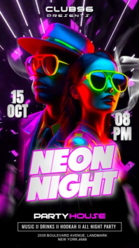 Futuristic Neon Night Party Video Ads Flyer Instagram Story template