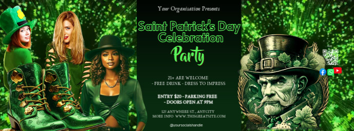 Futuristic Saint Patrick's Day Celebration  Facebook Cover Photo Zdjęcie w tle na Facebooka template