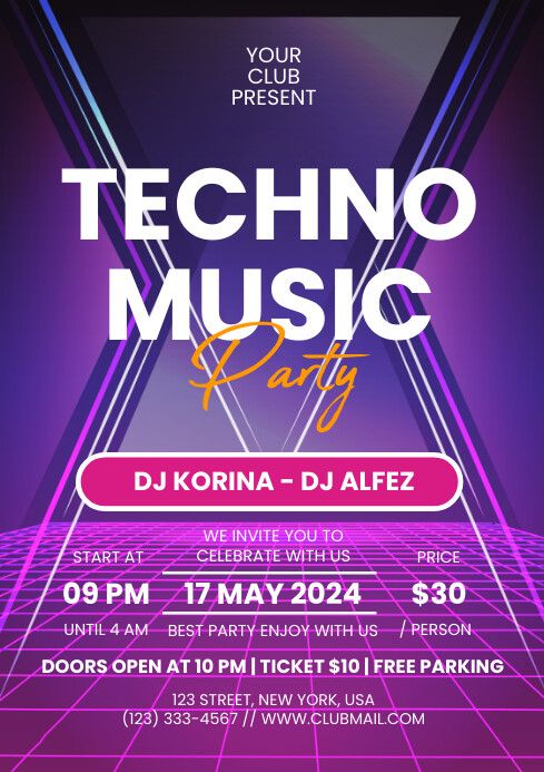 Futuristic Techno Party Poster Flyer Template | PosterMyWall