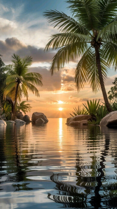 Futuristic Tropical Sunset Background  Digital Display (9:16) template