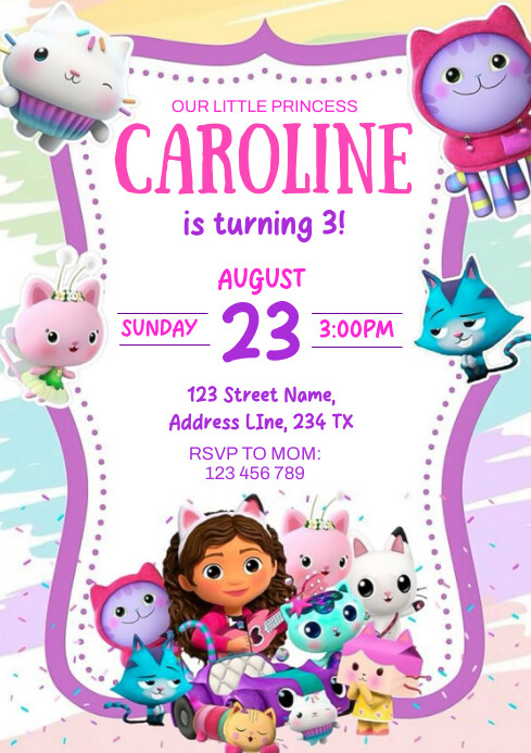 Gabby #39 s Dollhouse birthday invitation Template PosterMyWall Gabby #39 s Dollhouse birthday invitation Template PosterMyWall