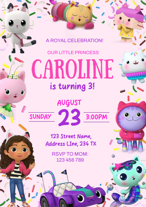 Gabby #39 s Dollhouse birthday invitation Template PosterMyWall Gabby #39 s Dollhouse birthday invitation Template PosterMyWall