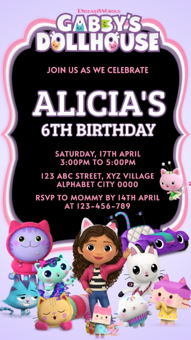 Gabby #39 s Dollhouse Birthday Invitation Template PosterMyWall Gabby #39 s Dollhouse Birthday Invitation Template PosterMyWall