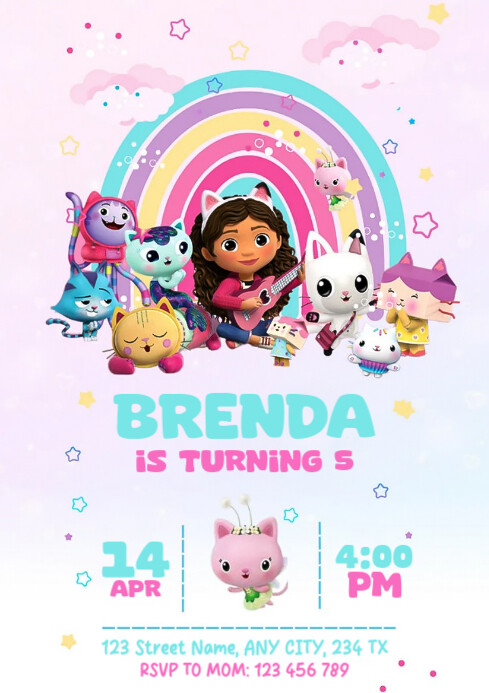 Gabby's Dollhouse birthday invitation A4 template
