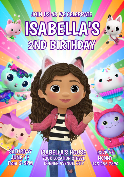 gabby's dollhouse birthday invitation templat A4 template
