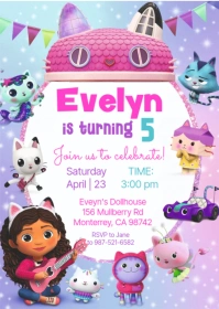 gabby's dollhouse editable invitation template A6