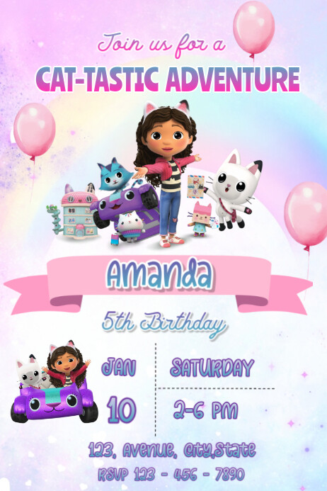 Gabbys Dollhouse birthday invitation Plakat template