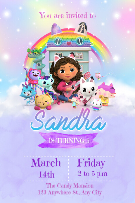 Gabbys Dollhouse invitation Template PosterMyWall Gabbys Dollhouse invitation Template PosterMyWall