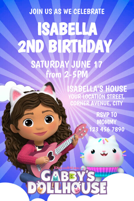 Gabby’s Dollhouse Birthday Invitation Templ Poster template