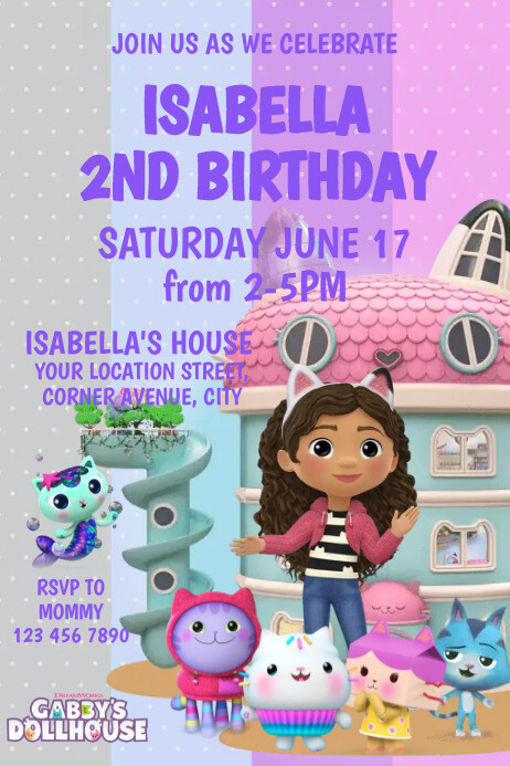 Gabby’s Dollhouse Design Invitation Poster template