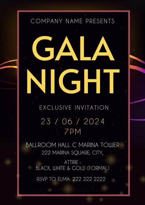 Gala night glitter invitation template A4