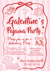 Galentine's Day Pajama Party Invitation A6 template