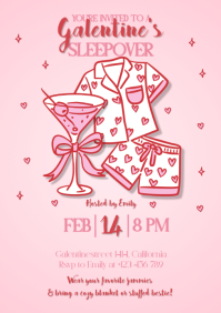 Galentine's girl's sleepover party invitation A5 template