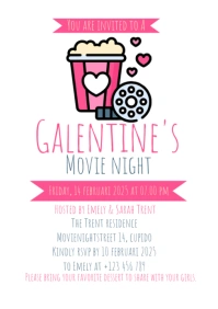 Galentine's movie night invitation A5 template