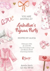 Galentine's Pajama Party Invite A6 template