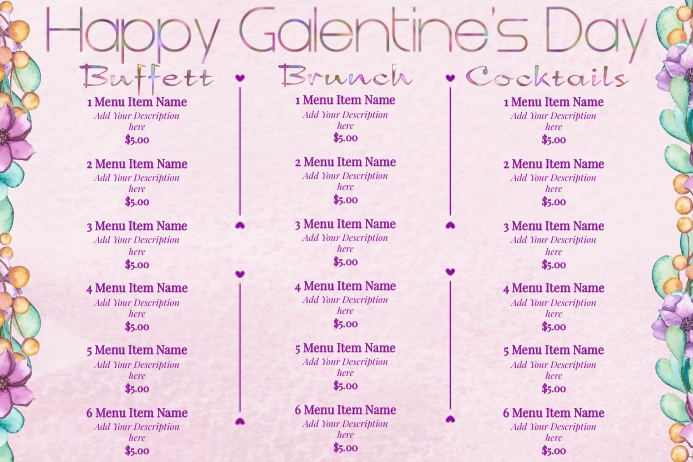 Galentine's Day Menu Template | PosterMyWall