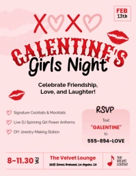 Galentine's Girls Night Party Pink Flyer template