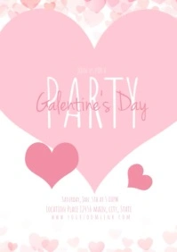 Galentines Day Party Heart Invitations A4 template